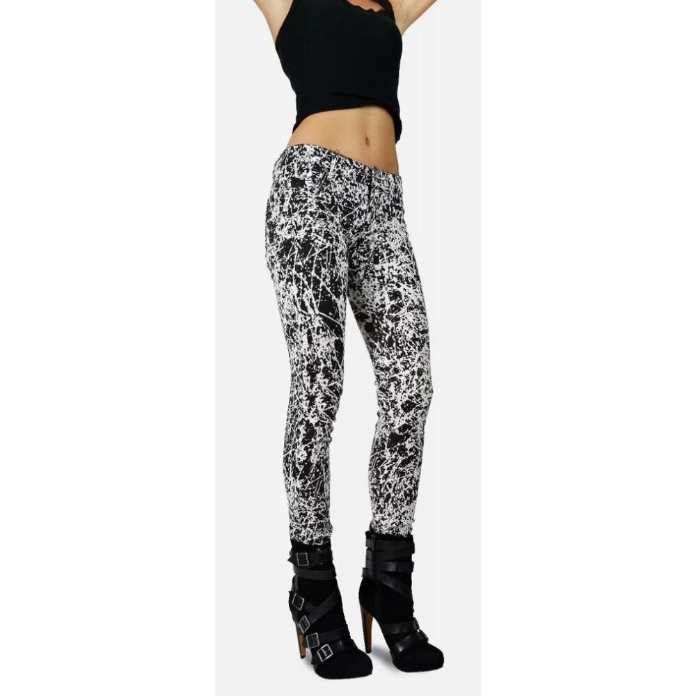 NWT TRIPP NYC White & Black Splatter Print Skinny Punk Goth Jeans-sz 28